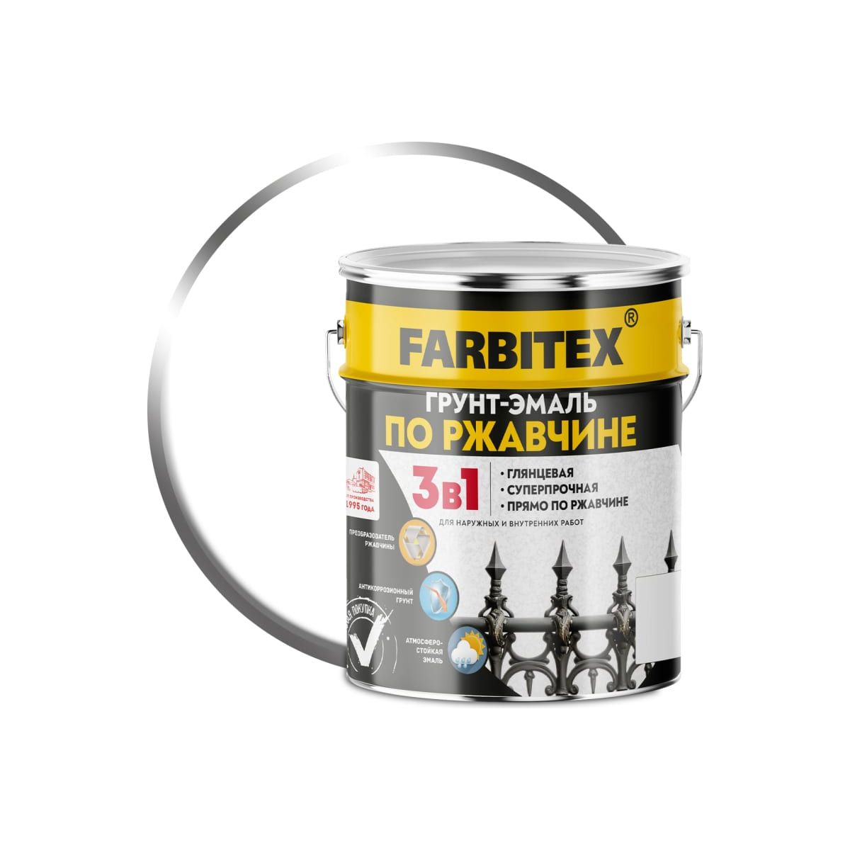 Грунт-эмаль Farbitex 3 в 1 по ржавчине, белая, 5 кг