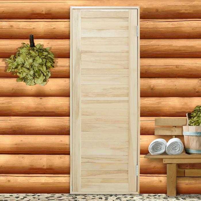 фото Дверь для бани и сауны из шпунтованной доски, липа эконом, 190х70 см добропаровъ