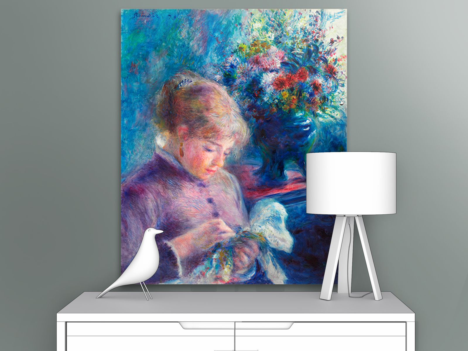 

Картина на холсте репродукция Огюста Ренуара "Молодая женщина за шитьем" 35х43 см, Молодая женщина за шитьем