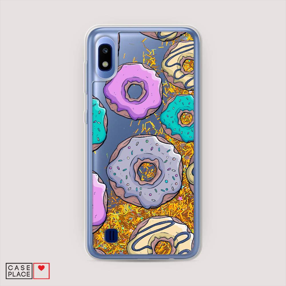 

Жидкий чехол с блестками "Разноцветные пончики в глазури 2" на Samsung Galaxy A10, 27990-1