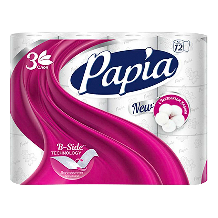 Туалетная бумага Papia 3 слоя 12 рулонов туалетная бумага zewa плюс 2 слоя 8 рулонов сирень
