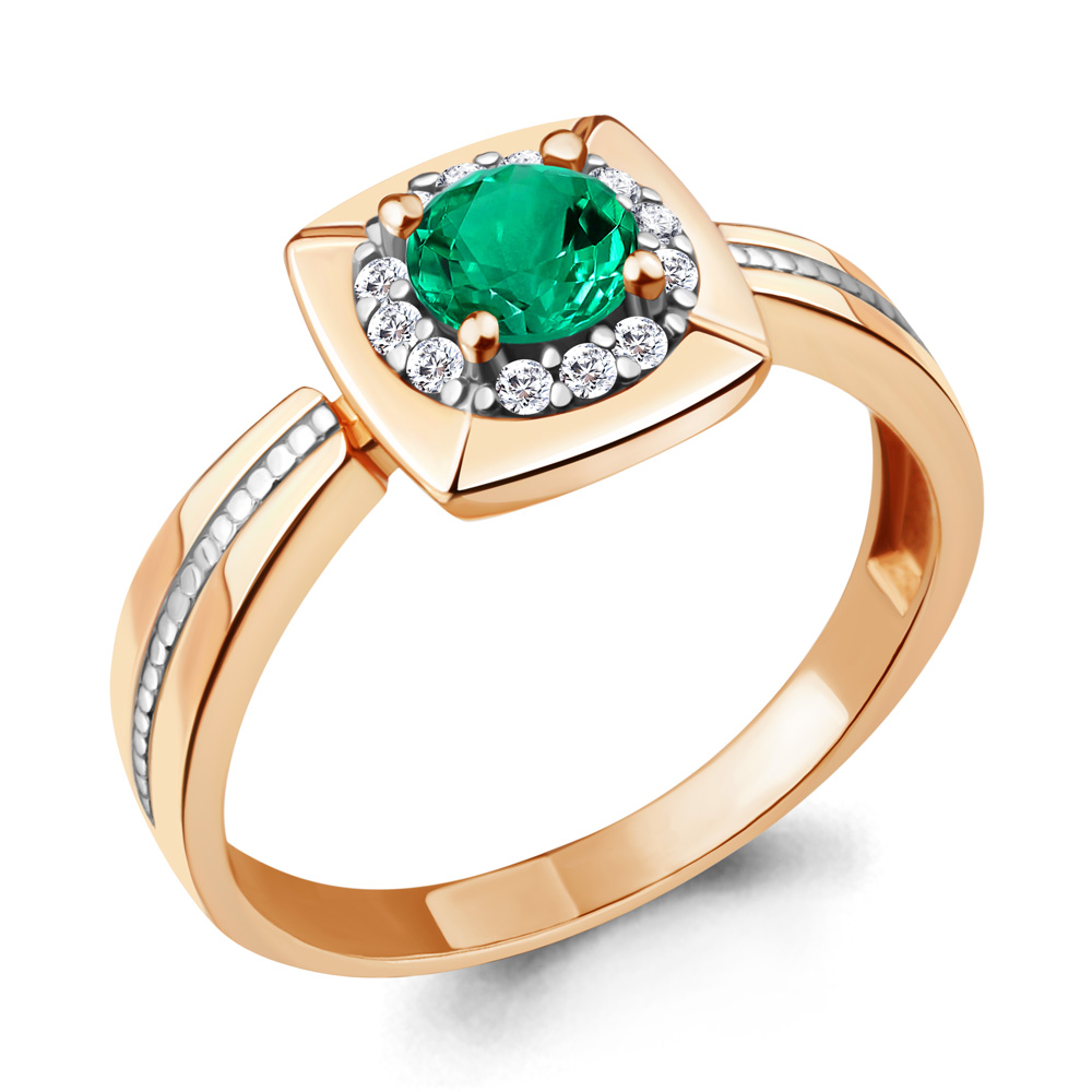 

Кольцо из серебра с изумрудом искусственным/фианитом р. Aquamarine 68746АГ, 68746АГ_925_з