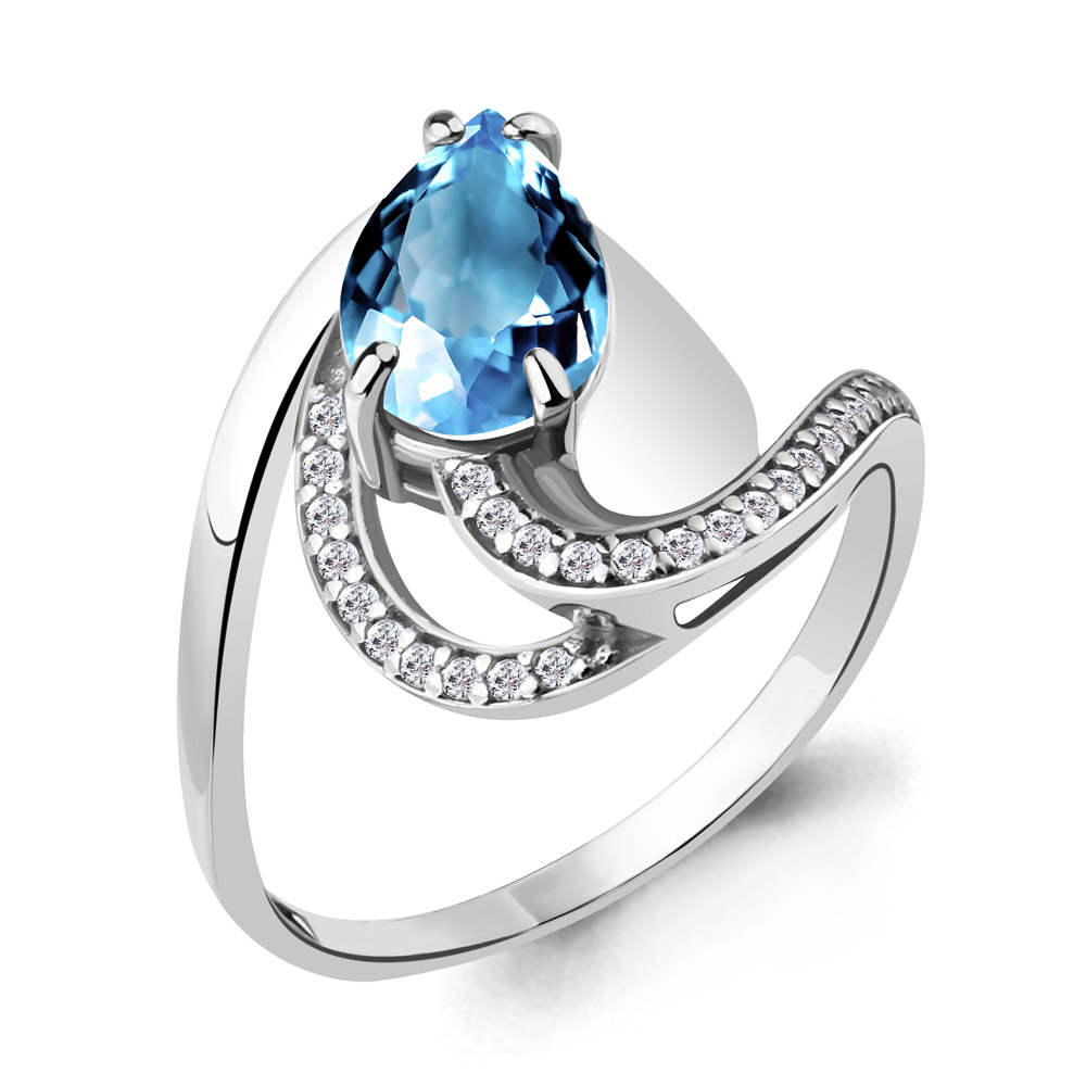 

Кольцо из серебра с топазом/фианитом р. Aquamarine 6579105А, 6579105А_925_р