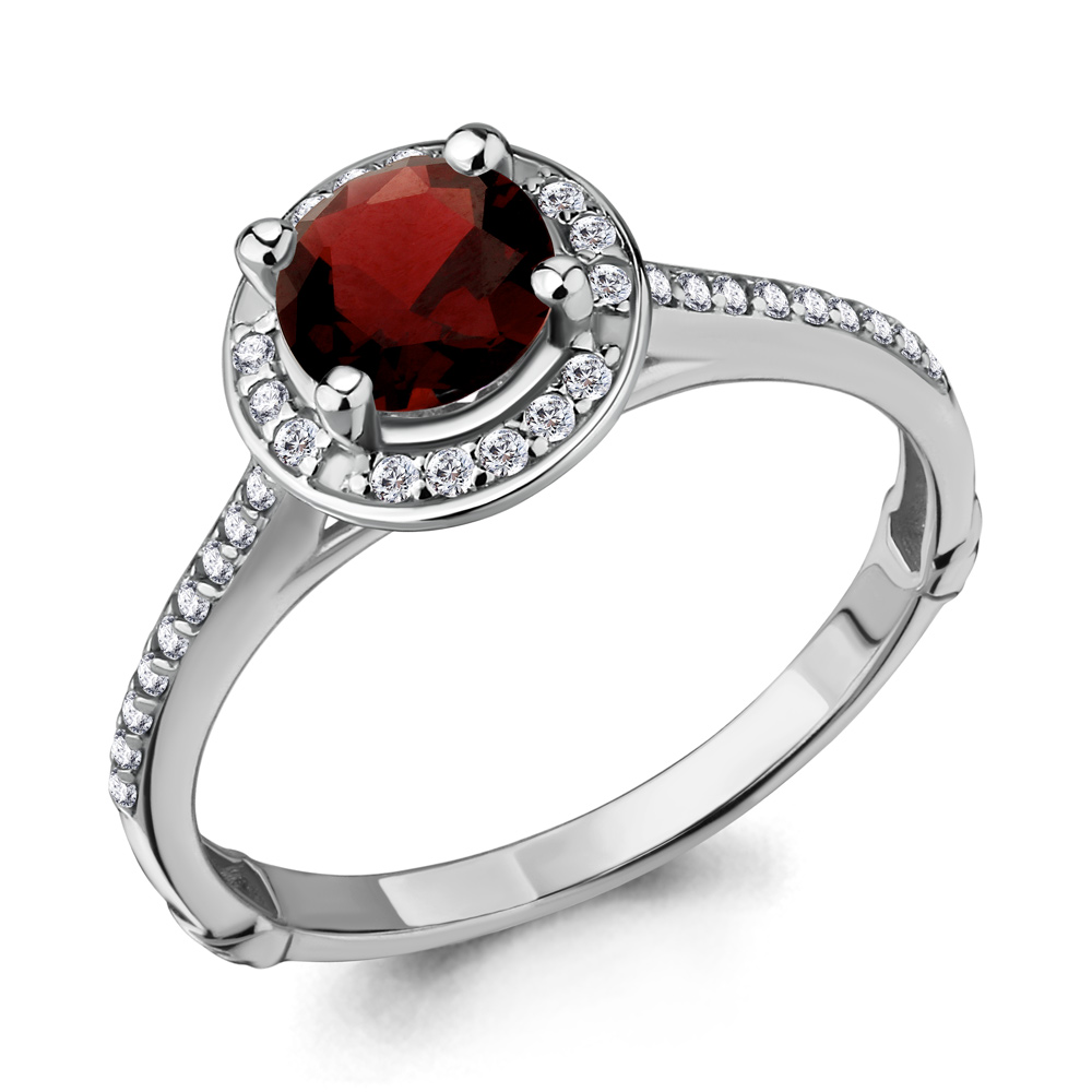 

Кольцо из серебра с гранатом/фианитом р. Aquamarine 6398903А, 6398903А_925_р