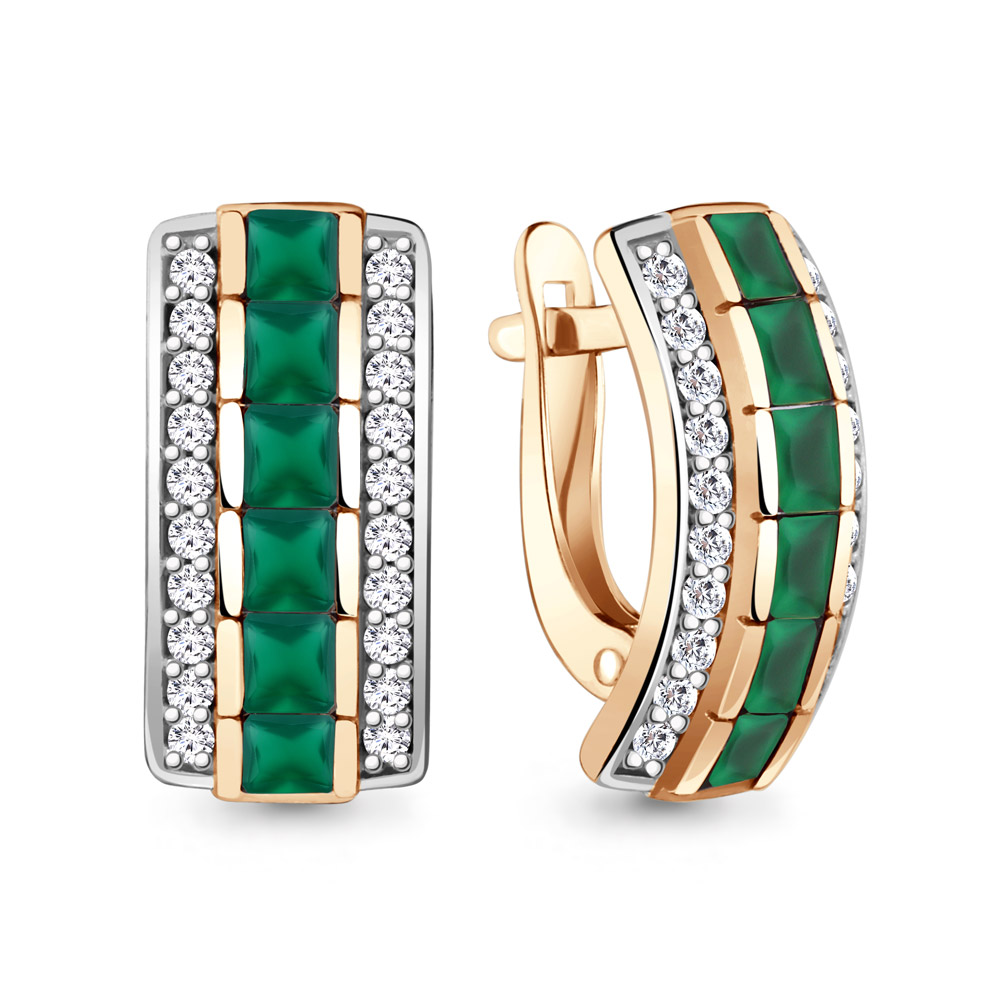 

Серьги из серебра с агатом/фианитом Aquamarine 4430509А, 4430509А_925_з