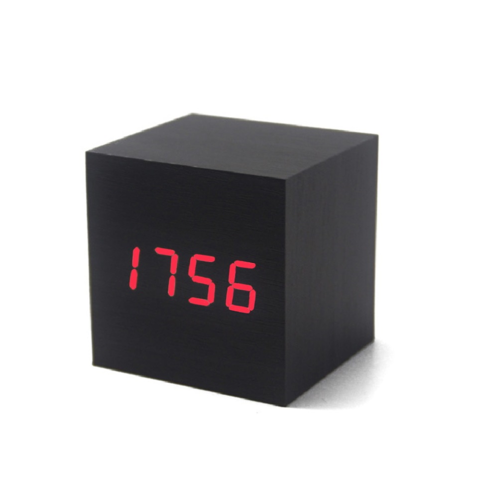 Часы электронные деревянный куб с звуковым управлением VST-869 (Черный)