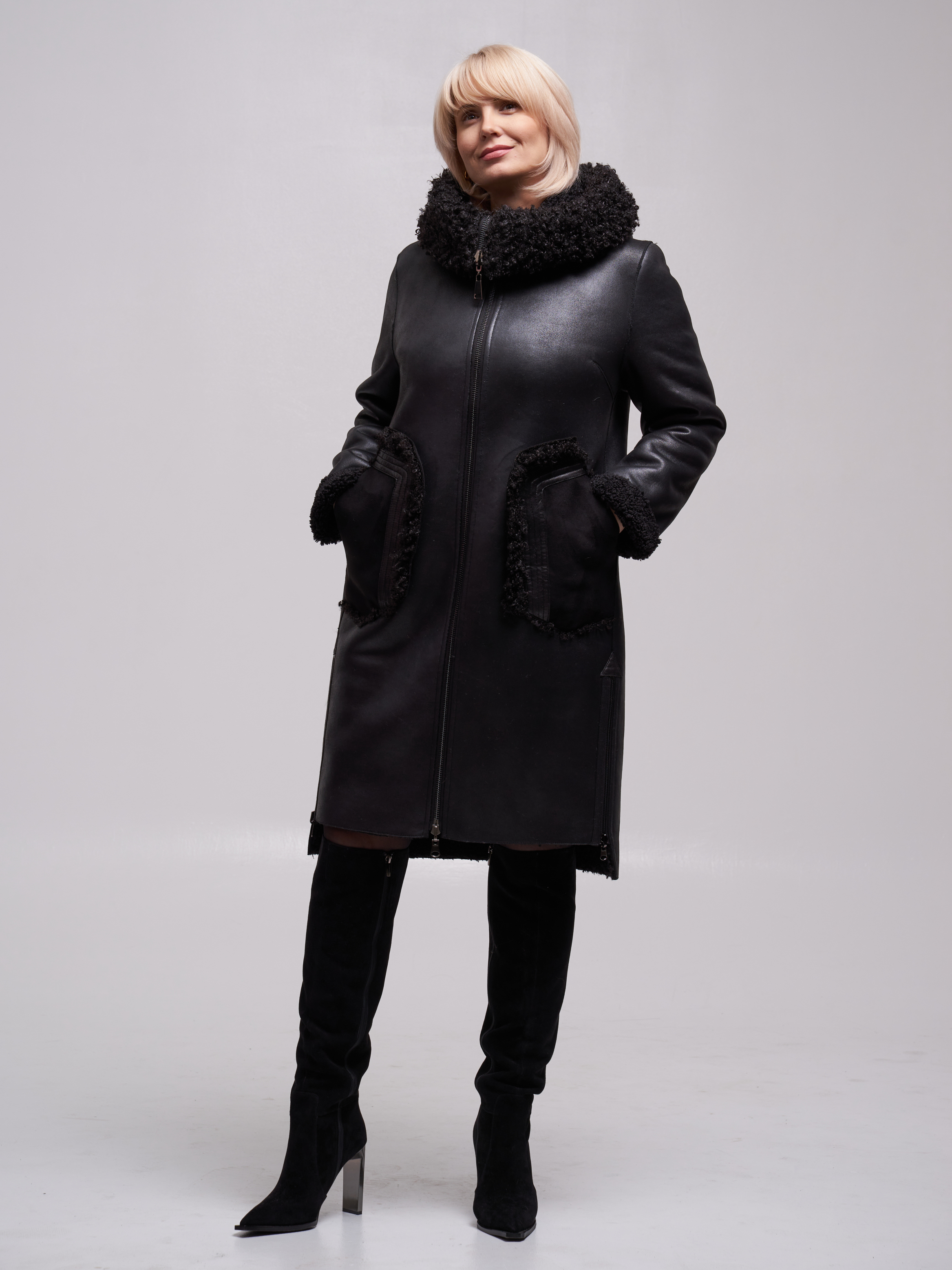 

Дубленка женская RUNXINYA Sheepskin coat черная 48 RU, Черный, Sheepskin coat