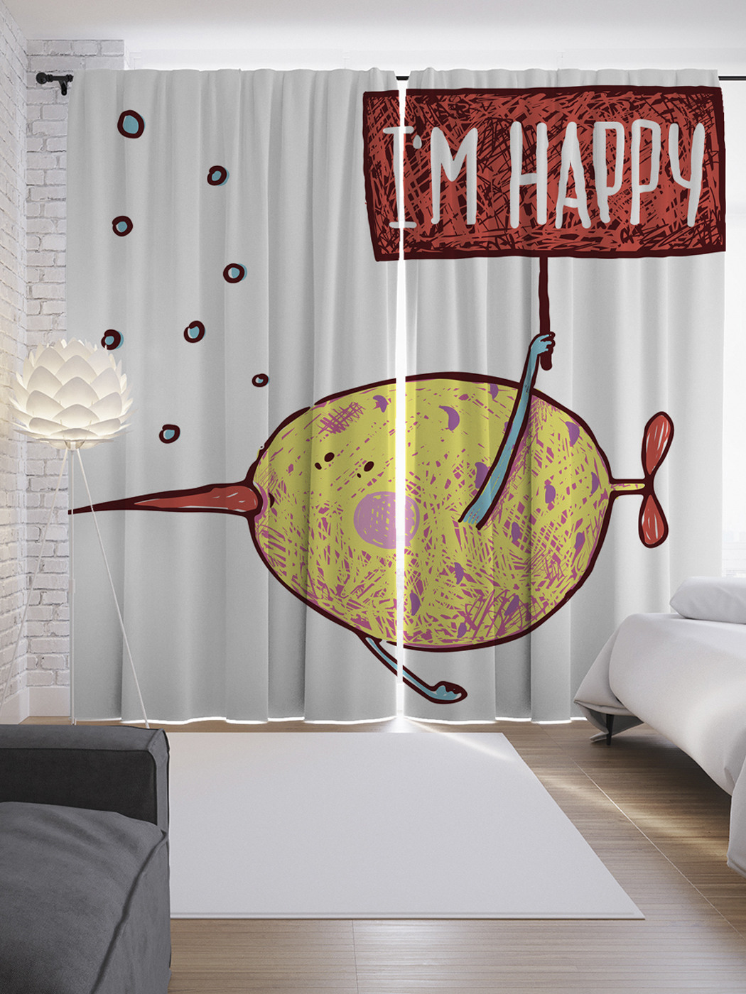 

Шторы с фотопечатью "Я счастлив" из сатена, 290х265 см