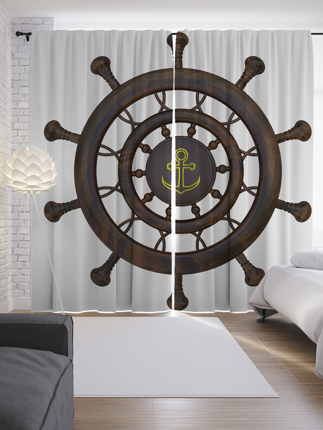 

Шторы с фотопечатью "Штурвал с якорем" из сатена, 290х265 см