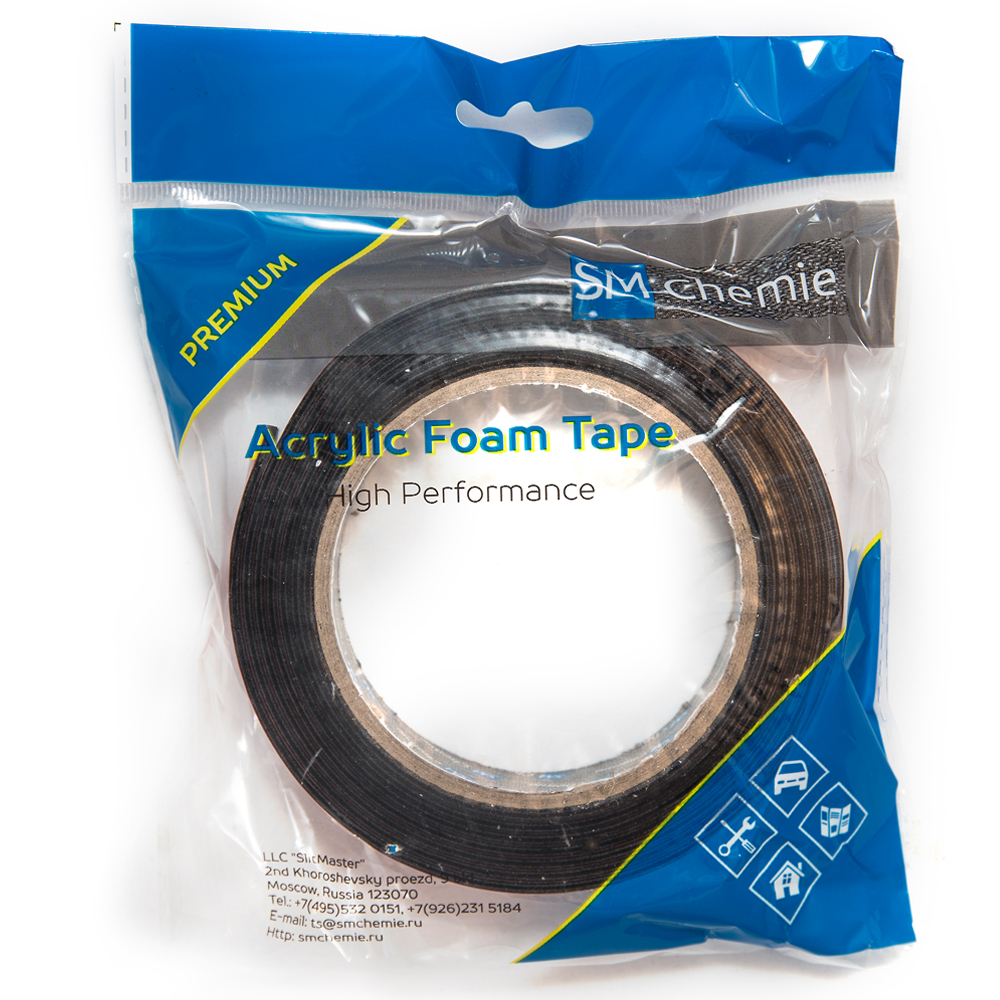 

Лента SM Сhemie, В20 двусторонняя клейкая, 6мм*2мтолщина 2мм, цвет черный
