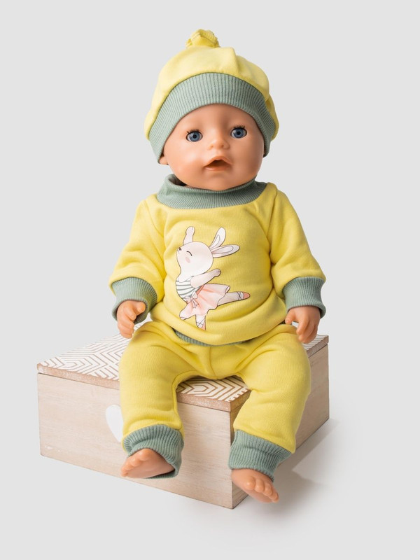 

Одежда для куклы Richline Baby Born 43 см, Х-777-1 Желтый-оливковый-зайка, Х-777-1