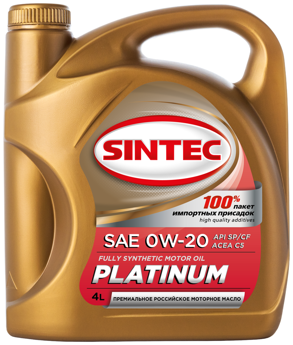 фото Моторное масло sintec platinum sae 0w-20, api sp/cf, acea c5 синтетическое 4 л