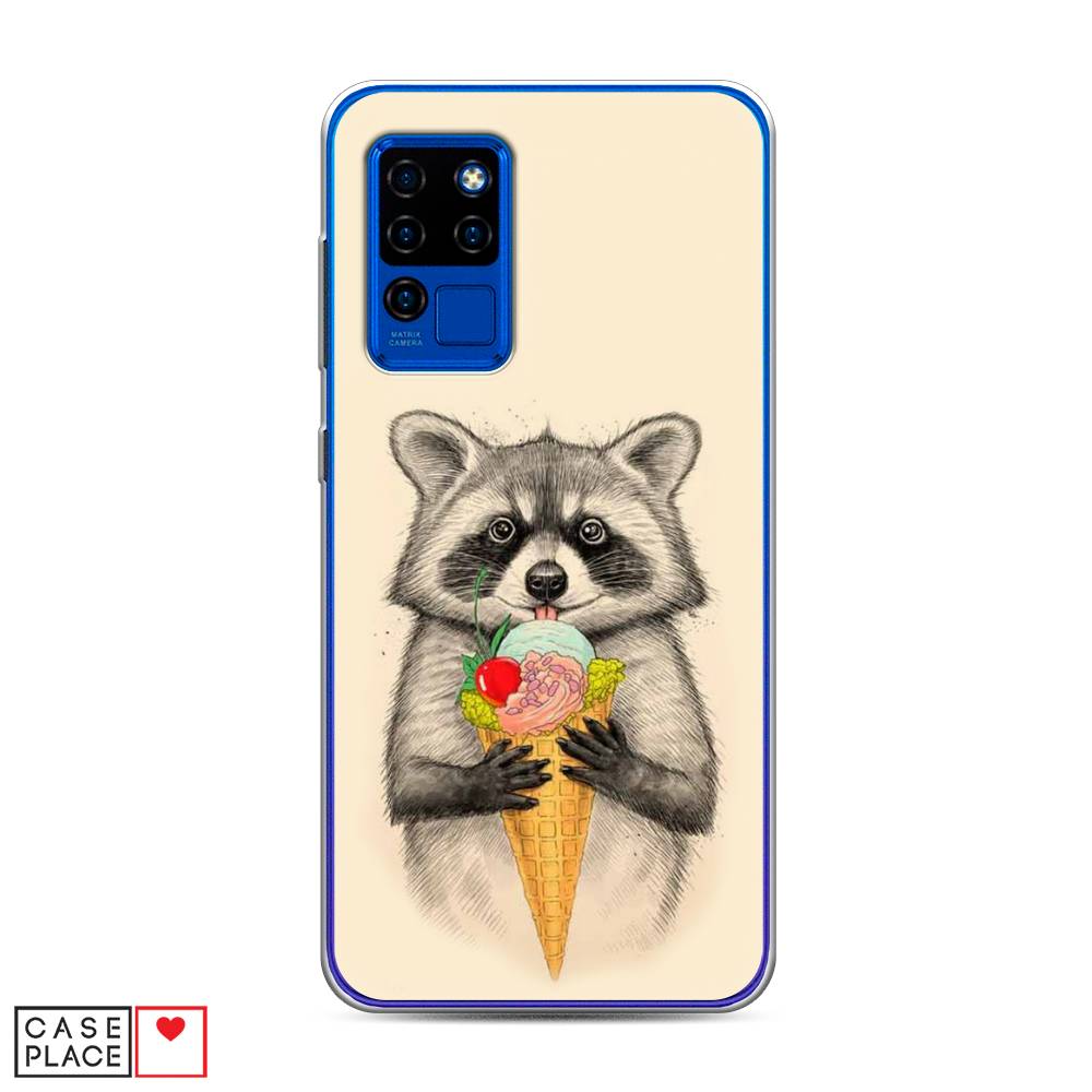 

Чехол Awog на Oukitel C21 / Оукитель C21 "Енот с мороженым", Бежевый;серый, 230350-10
