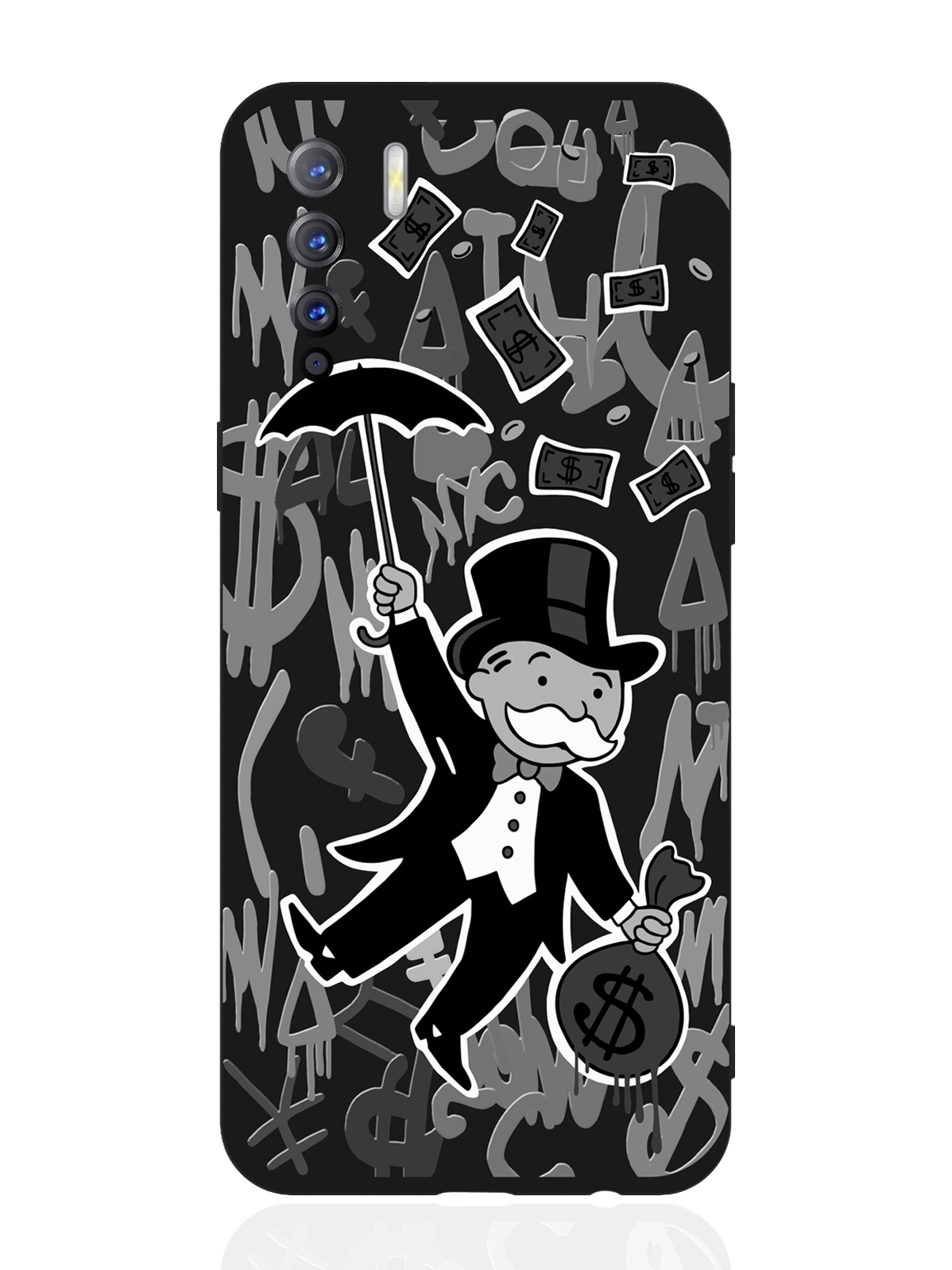 

Чехол для смартфона OPPO A91/ OPPO Reno3 черный силиконовый Monopoly Black Edition, Серый;черный