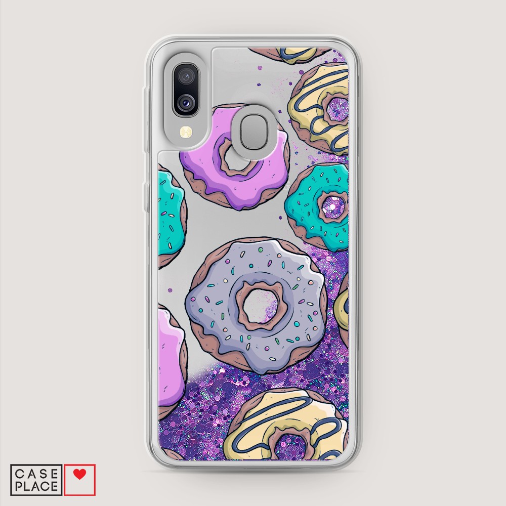 

Жидкий чехол с блестками "Разноцветные пончики в глазури 2" на Samsung Galaxy A40