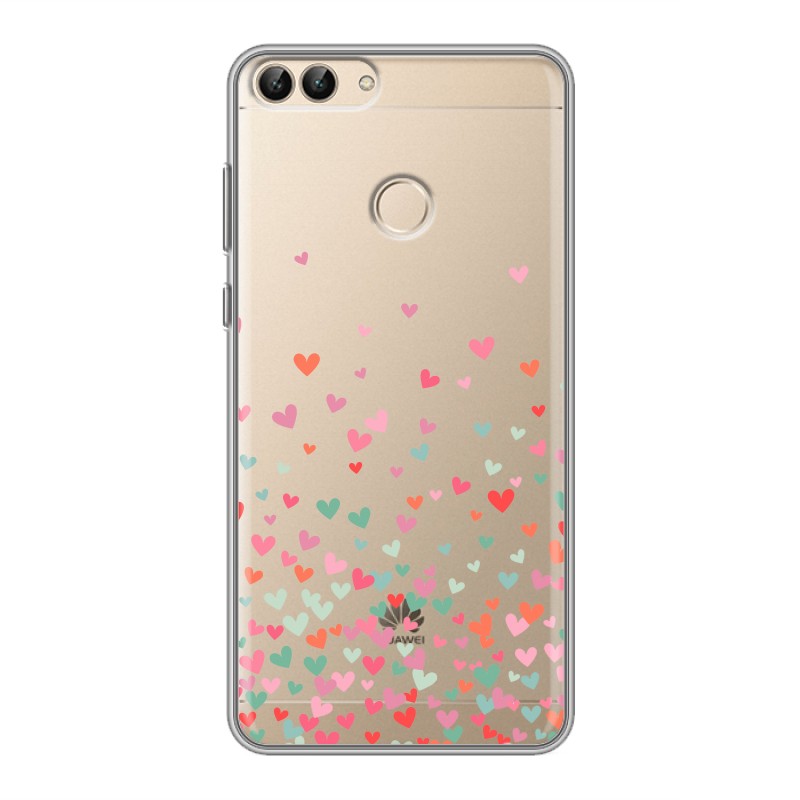 

Полупрозрачный дизайнерский силиконовый чехол для Huawei P Smart Прозрачные сердечки