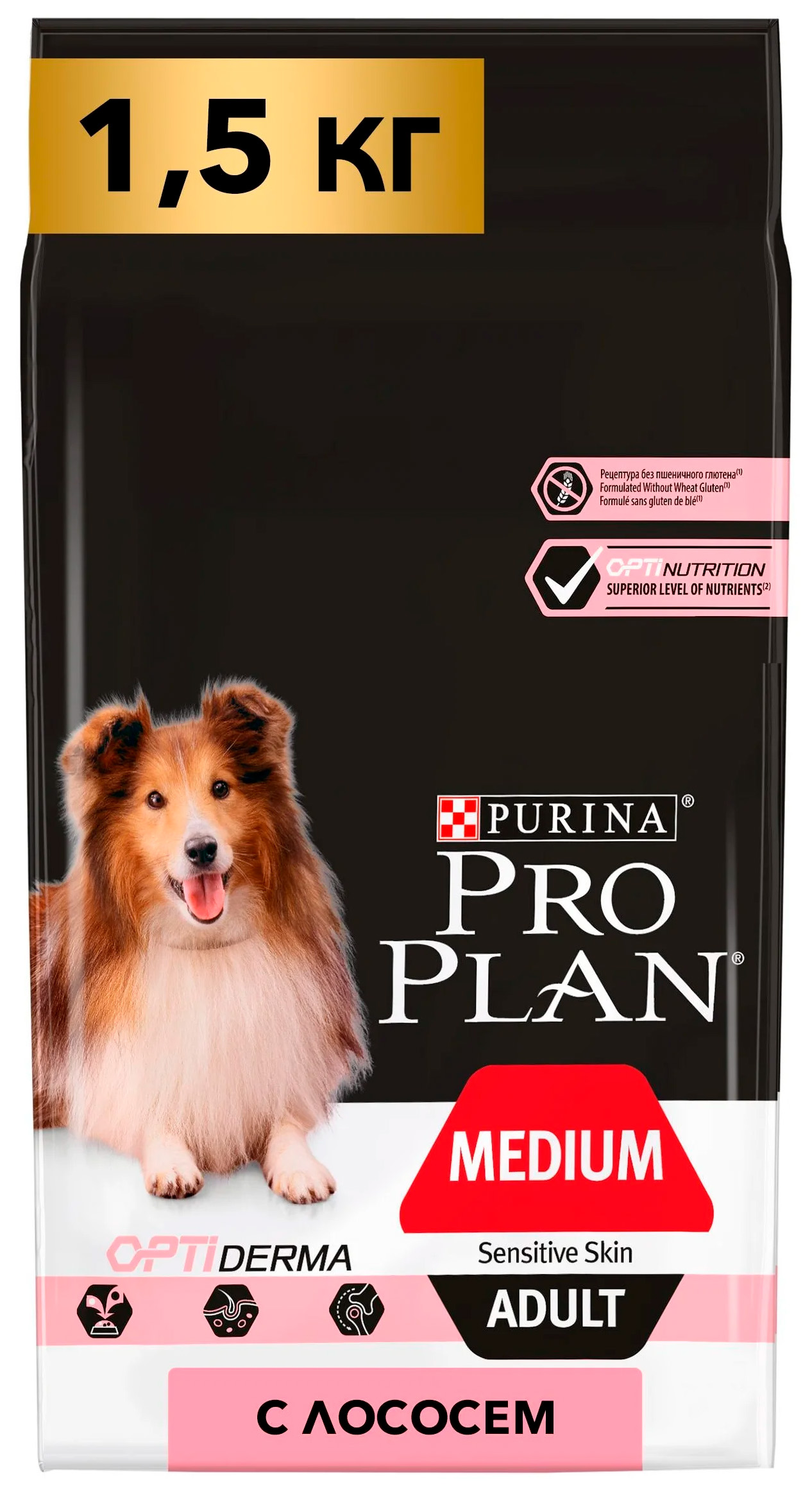 

Сухой корм для собак Pro Plan Medium Adult Sensitive Skin с лососем, 1,5 кг