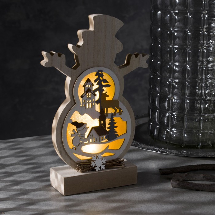 Светодиодная фигура «Снеговичок» 12x23x5 см, свечение тёплое белое