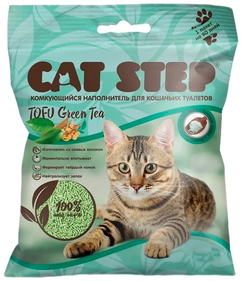 Комкующийся наполнитель Cat Step Tofu Green tea растительный, зеленый чай, 4 л