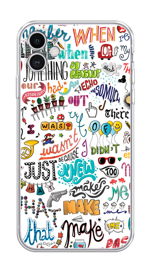 

Чехол Homey на Apple iPhone 11 "Много надписей", Белый;серый;голубой, 12150-1