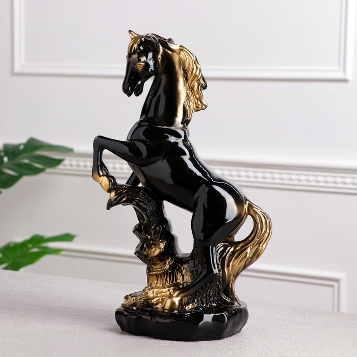 фото Premium gips статуэтка "конь на дыбах", чёрная, гипс, 38 см, микс