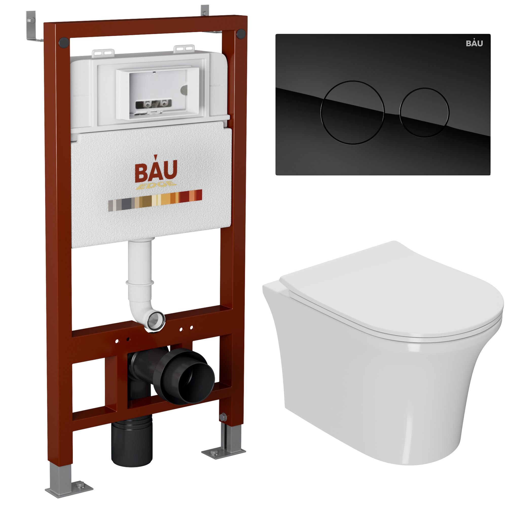 

Комплект BAU 6 в 1: инсталляция BAU PRO, унитаз подвесной безободковый Bau Spectrum PRO, 10752