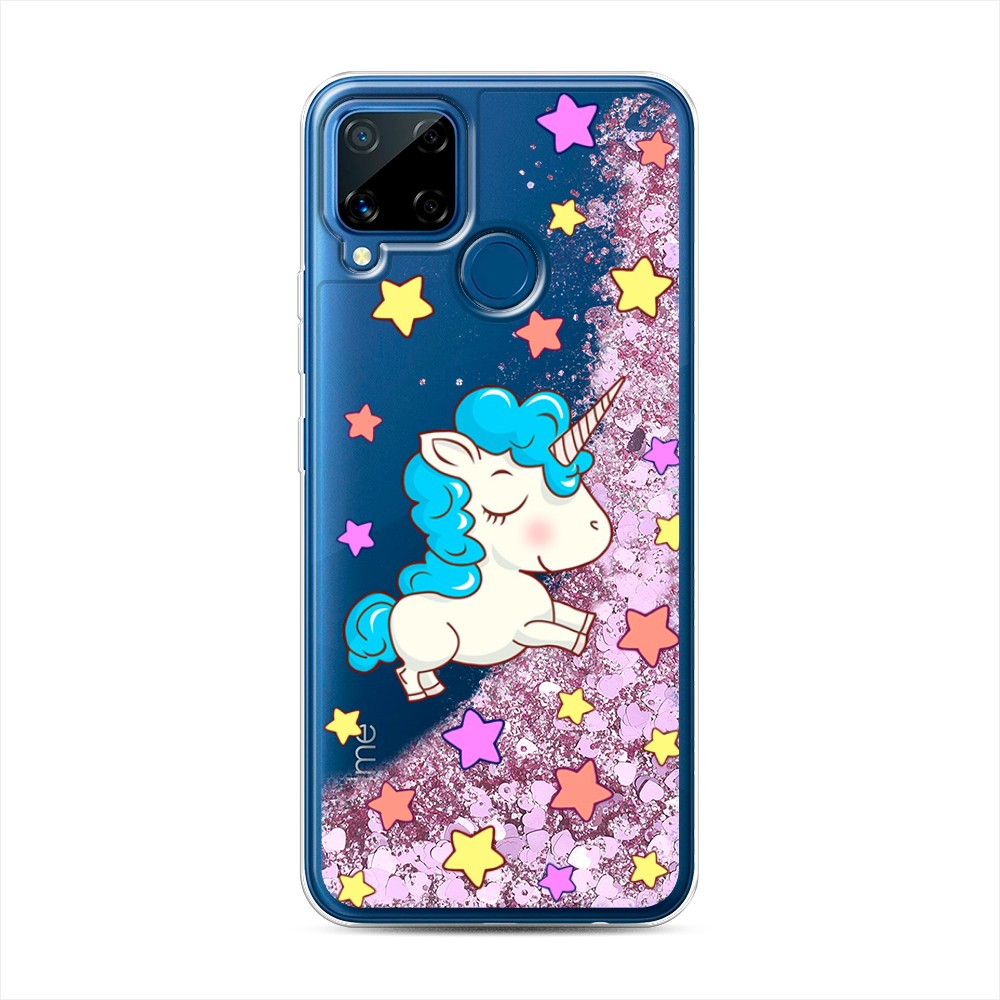 

Жидкий чехол с блестками "Звездный единорог" на Realme C15, 255094-1