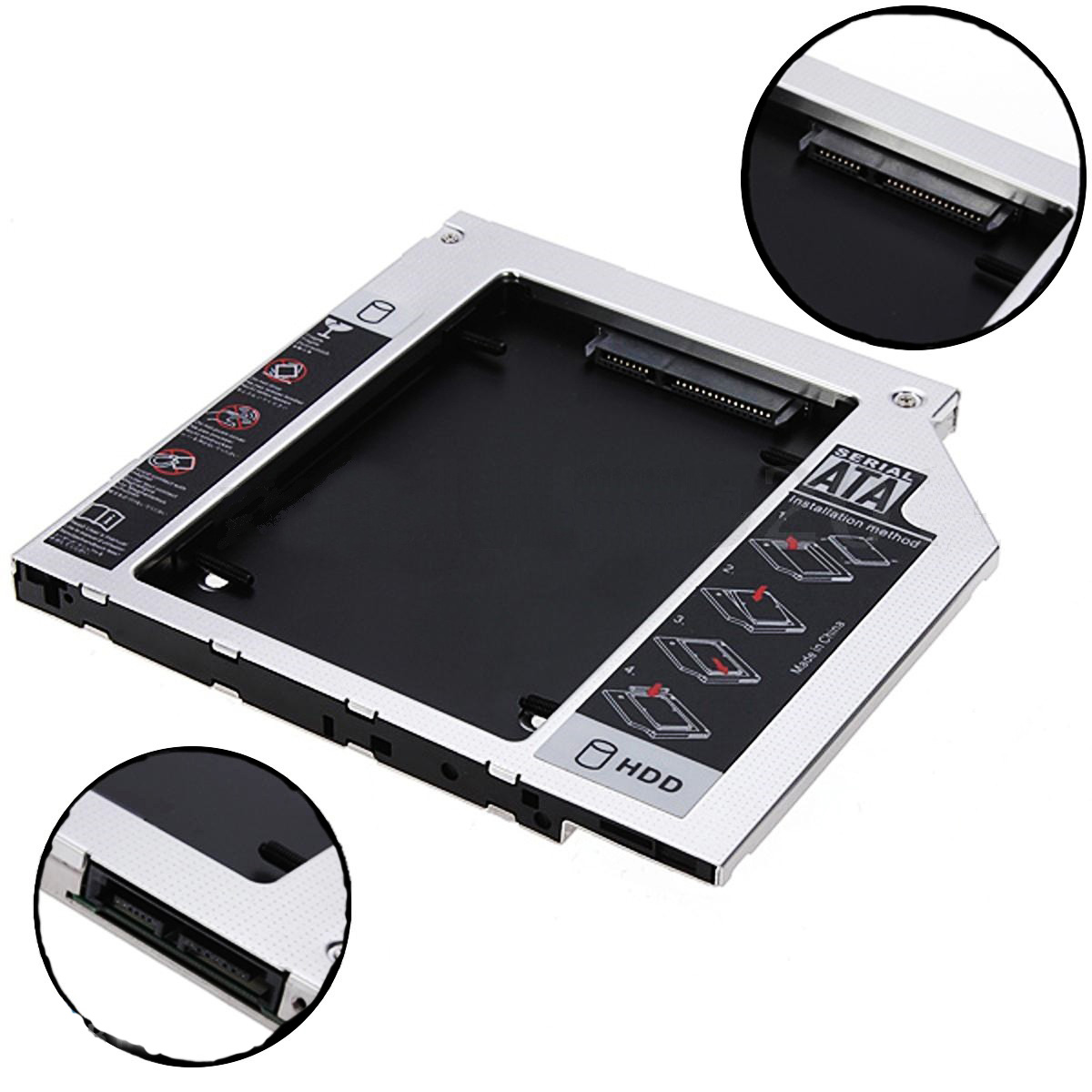Переходник дополнительного HDD кредл в отсек CD/DVD SATA (12.7мм)