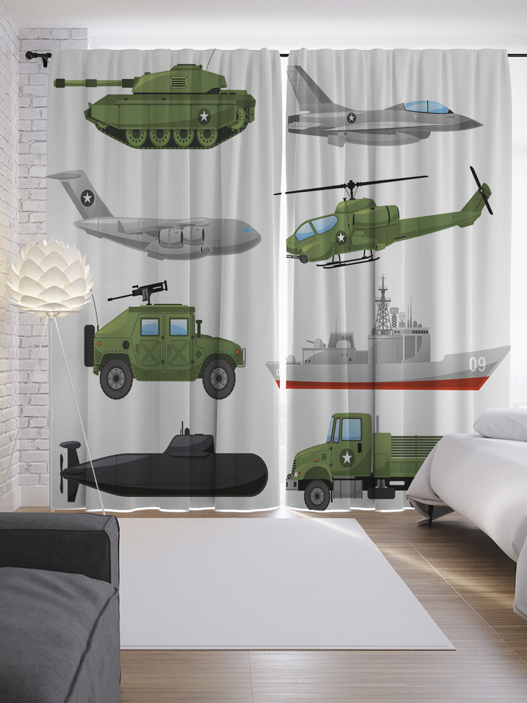 

Шторы с фотопечатью "Боевая техника" из сатена, 290х265 см