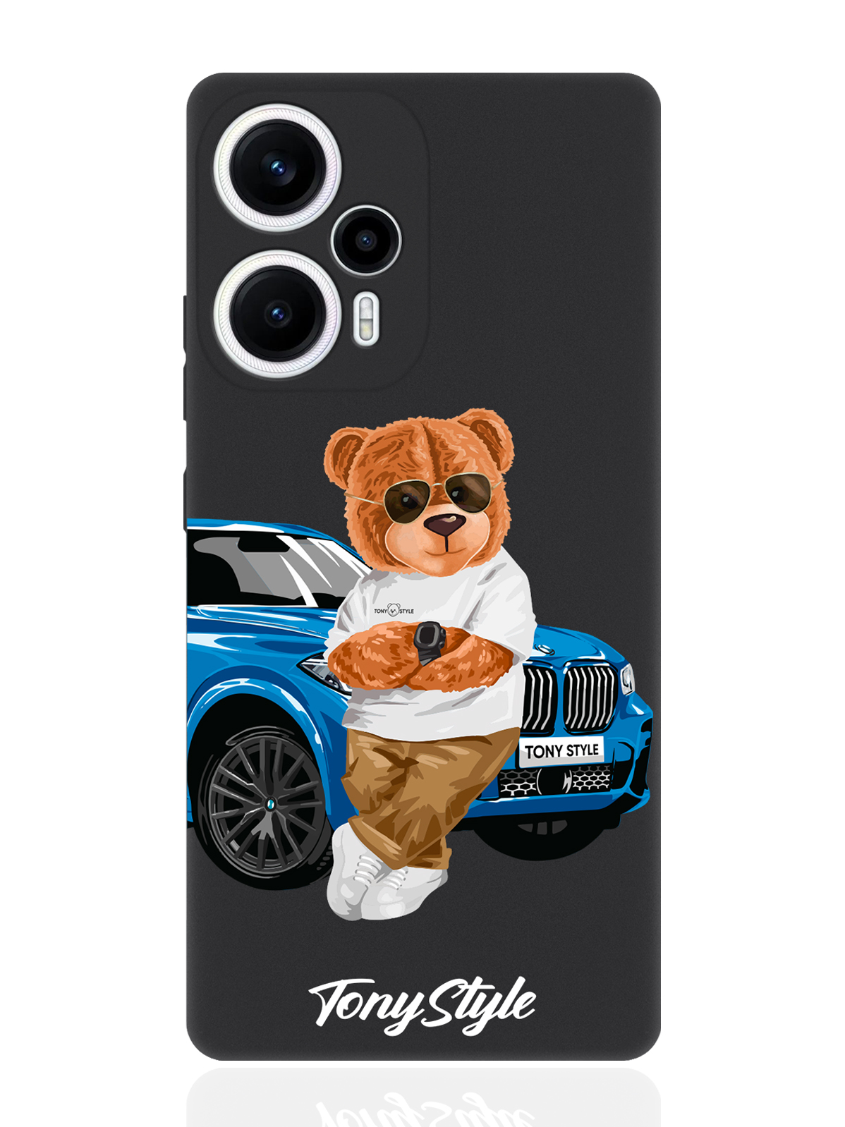 

Чехол для смартфона Poco F5 / Xioami Redmi Note 12 Turbo черный силиконовый Tony с машиной, Голубой;коричневый;белый