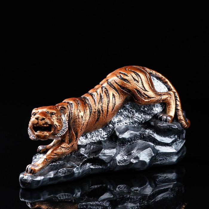 фото Premium gips статуэтка "тигр на камнях", бронза, графит, гипс, 13*35*18 см, микс