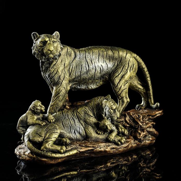 фото Premium gips статуэтка "тигр семья", бронзовый цвет, 27 см