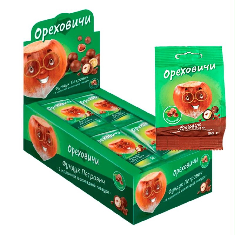 

Конфеты Фундук Петрович в молочной шоколадной глазури 50г, Озерский сувенир