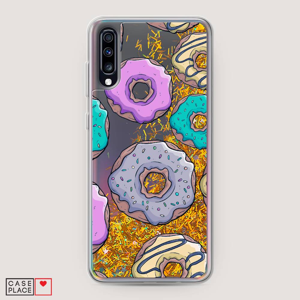 

Жидкий чехол с блестками "Разноцветные пончики в глазури 2" на Samsung Galaxy A70, 28190-1