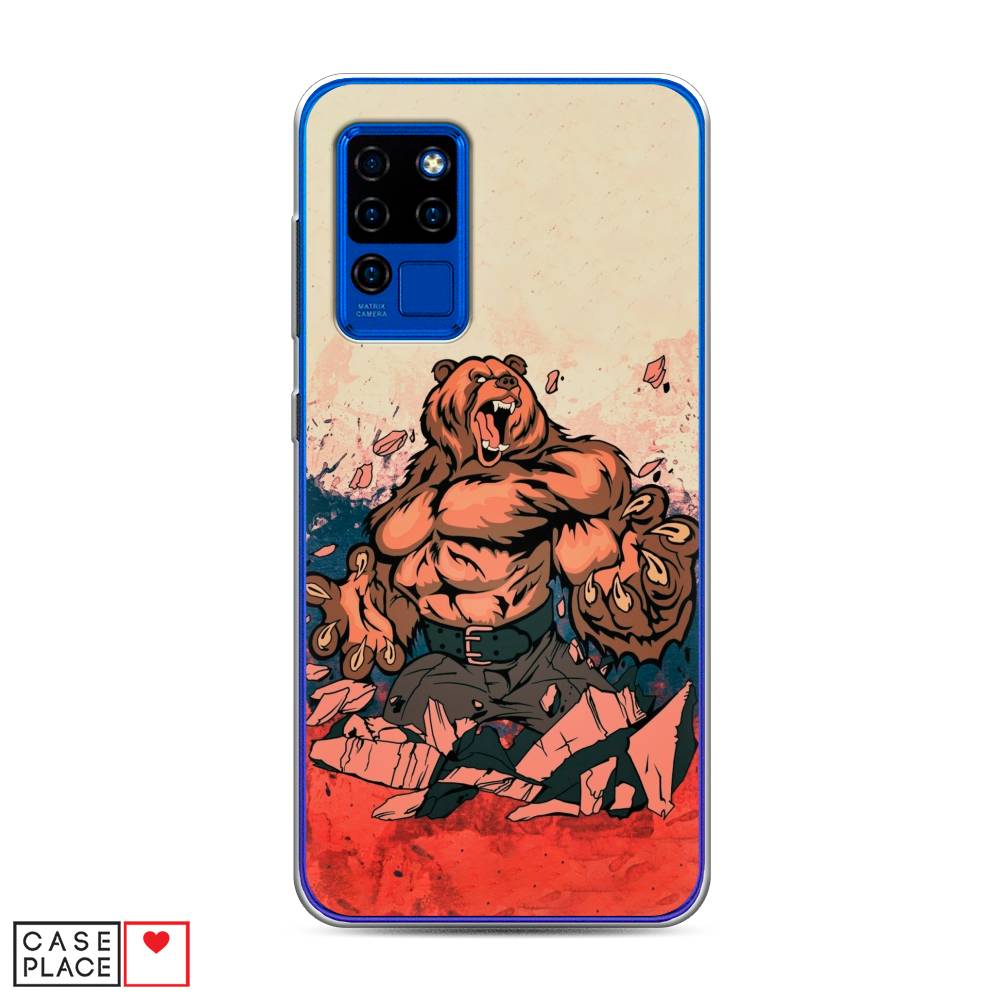 

Чехол Awog на Oukitel C21 / Оукитель C21 "Медведь с флагом РФ", Коричневый;синий;красный, 230350-2