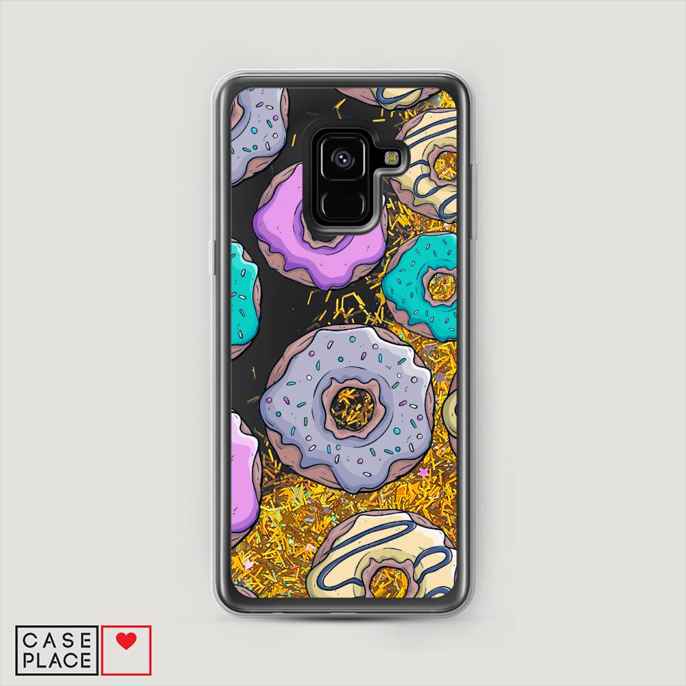 

Жидкий чехол с блестками "Разноцветные пончики в глазури 2" на Samsung Galaxy A8 2018