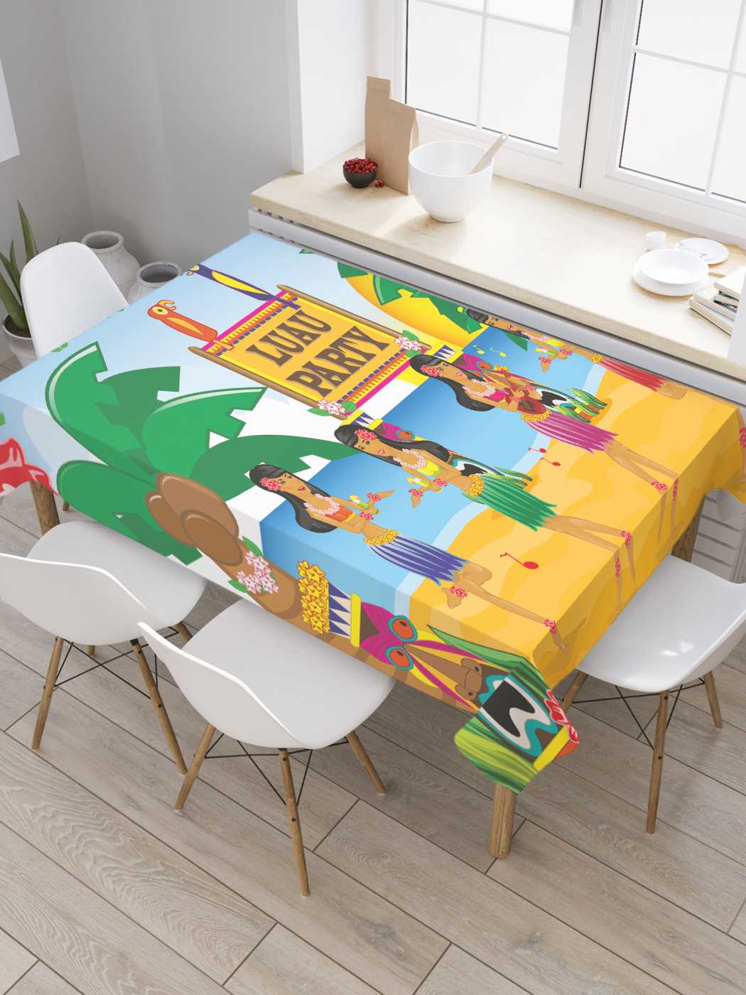 

Скатерть прямоугольная JoyArty "Луау вечеринка" из оксфорда, 120x145 см, Голубой, Луау вечеринка