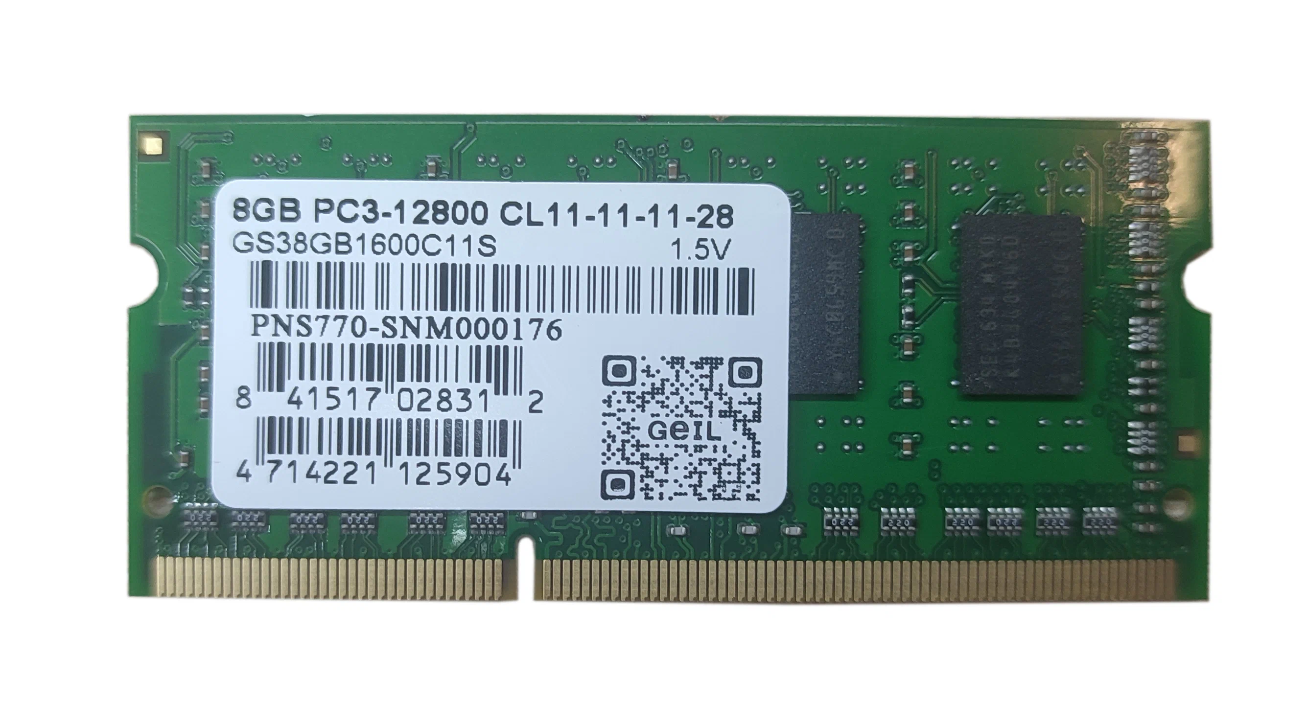 

Оперативная память GeIL 8 ГБ DDR3 1600 МГц CL11 (GS38GB1600C11S) SO-DIMM 1.5V