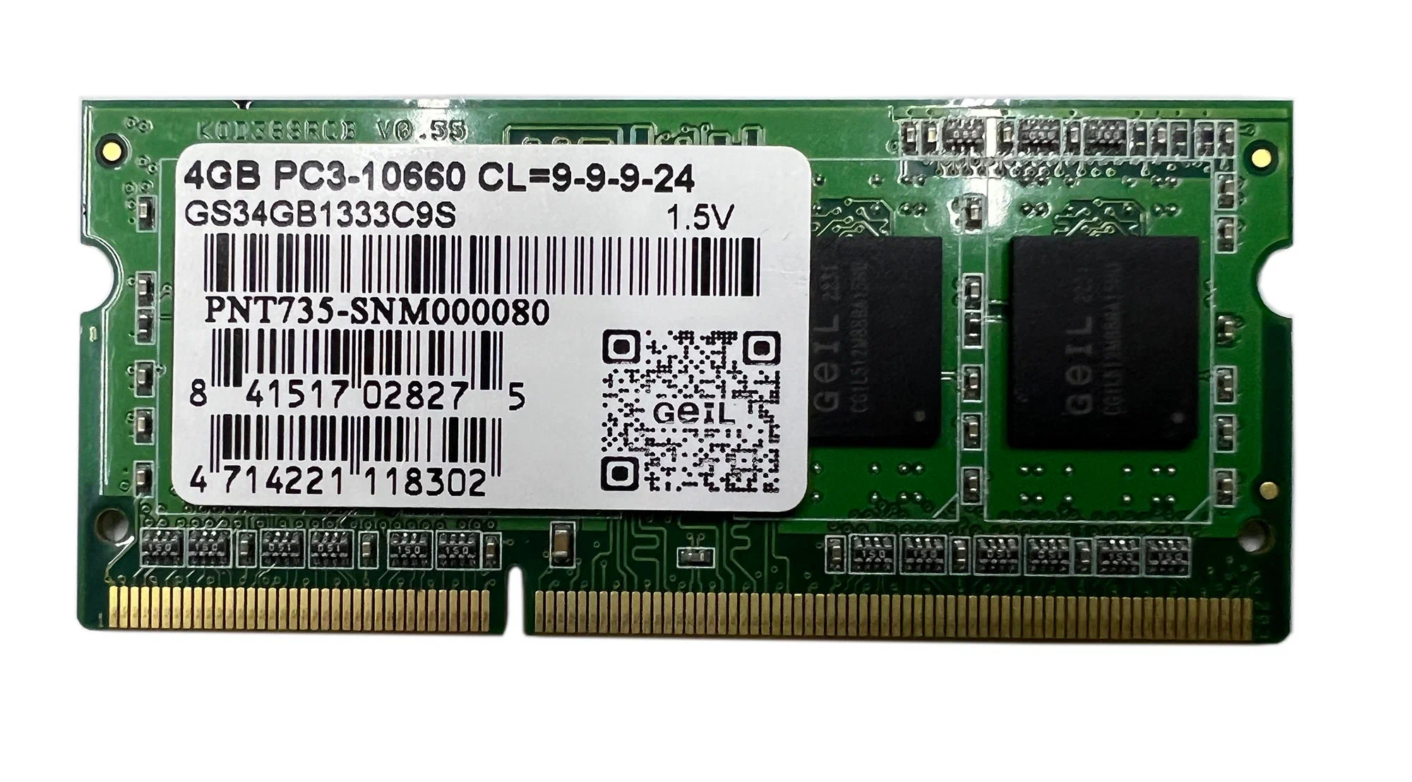 

Оперативная память GeIL 4 ГБ DDR3 1333 МГц CL9 (GS34GB1333C9S) SO-DIMM 1.5V