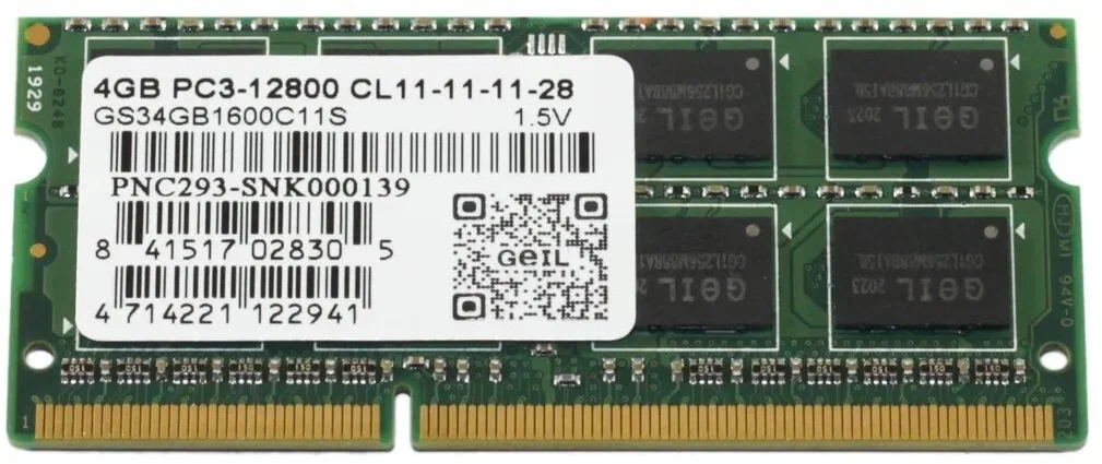 

Оперативная память GeIL 4 ГБ DDR3 1600 МГц CL11 (GS34GB1600C11S) SO-DIMM 1.5V