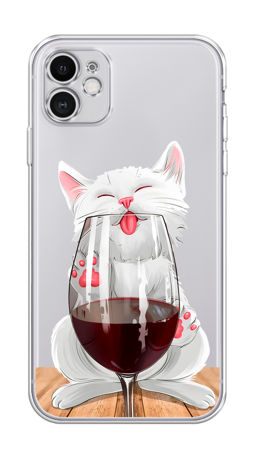 

Чехол Homey на Apple iPhone 11 "Кот с бокалом", Прозрачный;белый;красный, 12150-1