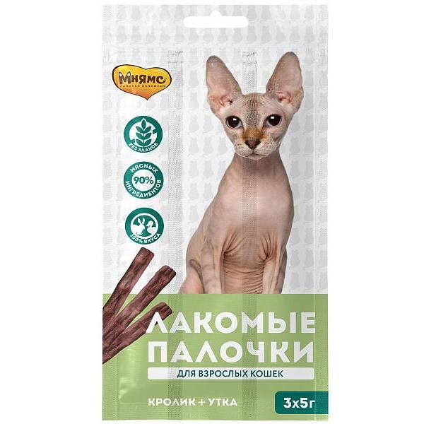 

Лакомство для кошек Мнямс Pro Pet, Лакомые палочки с уткой и кроликом,3 шт, 15 г