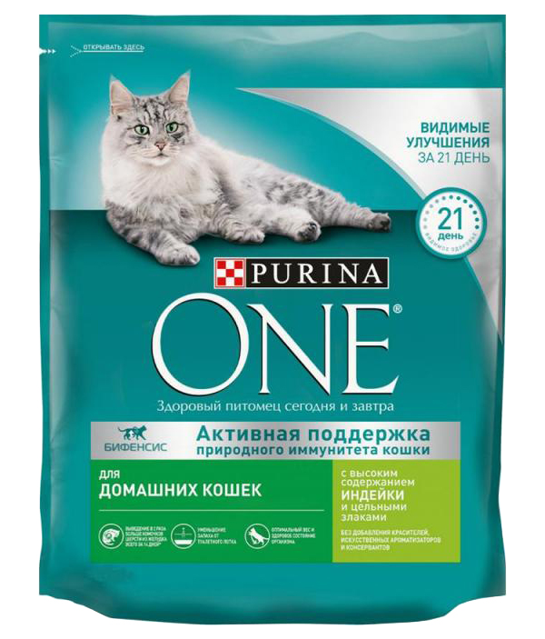 Сухой корм для кошек Purina ONE с индейкой, 424 г