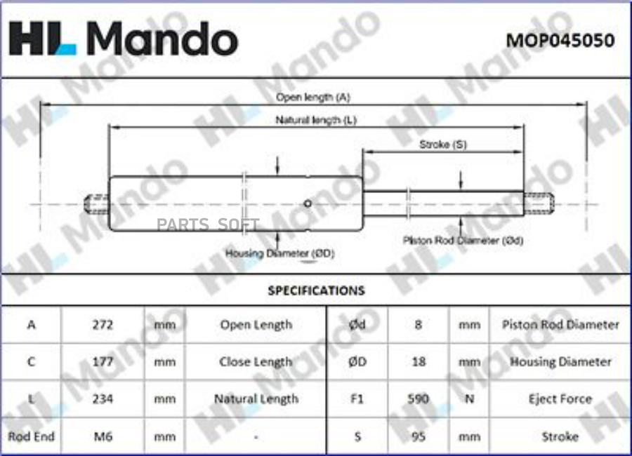 

Mop045050 Амортизатор Багажника Audi 80/90 B3 87- Mando MOP045050