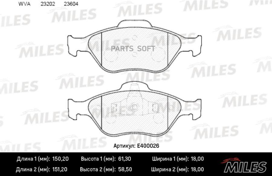 

Колодки Тормозные Ford Fiesta 95>01/01>/Fusion 01> Передние Miles арт. E400026