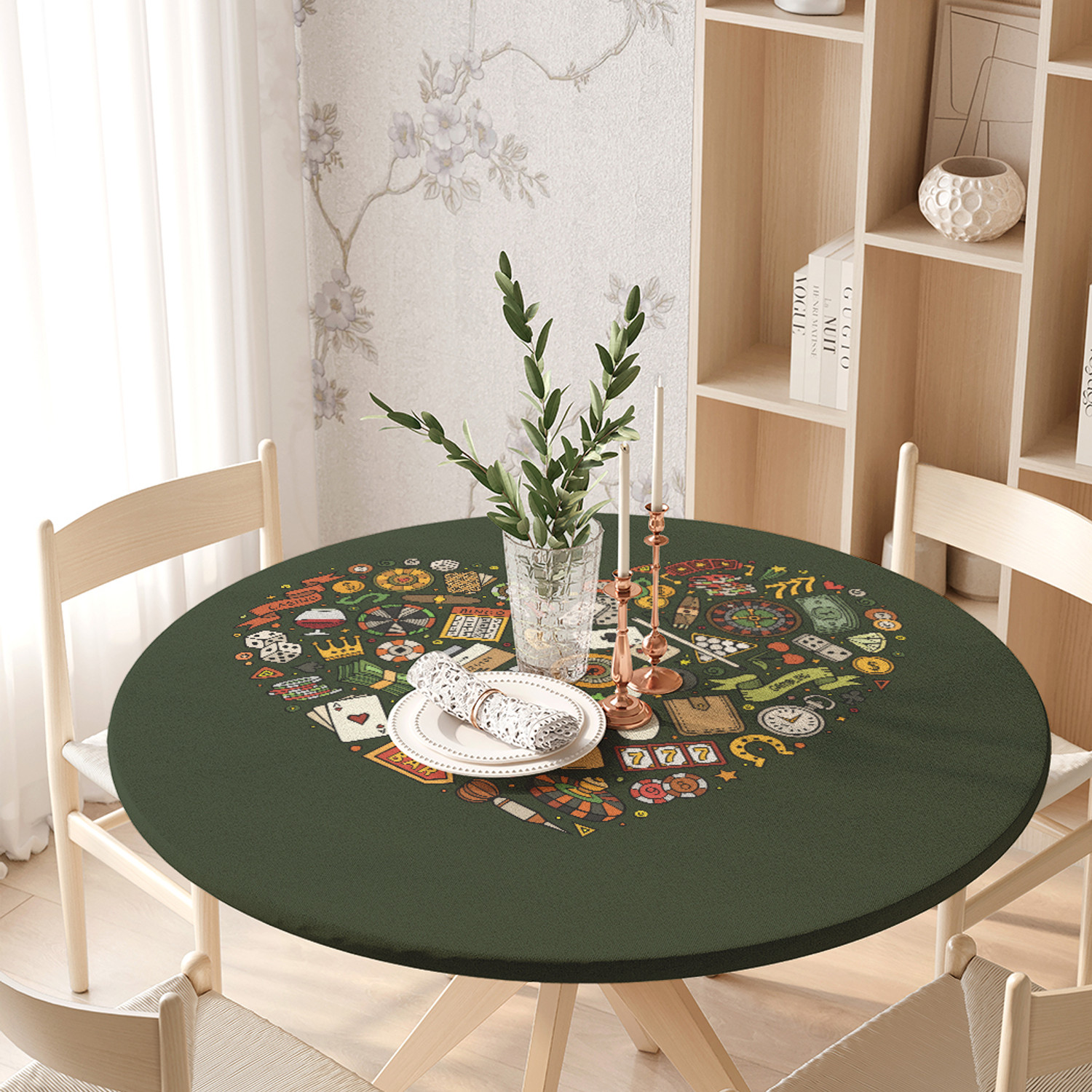 

Скатерть на кухонный стол JoyArty Азартное сердце на резинке 105-120 см, Зеленый, Азартное сердце