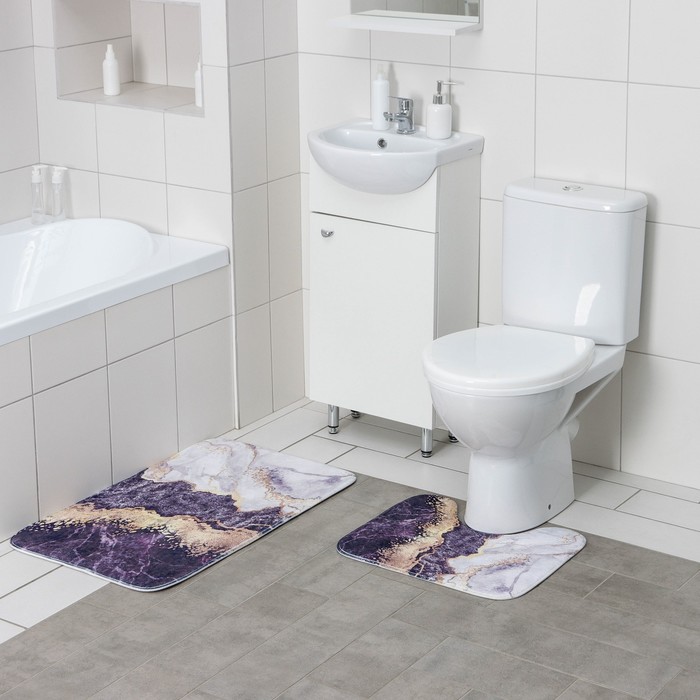 фото Доляна набор ковриков для ванны и туалета доляна «мрамор», 2 шт: 79×50, 50×39 см