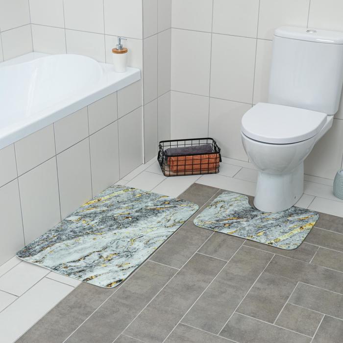 фото Доляна набор ковриков для ванны и туалета доляна «мрамор», 2 шт: 79×50, 50×39 см, цвет сер