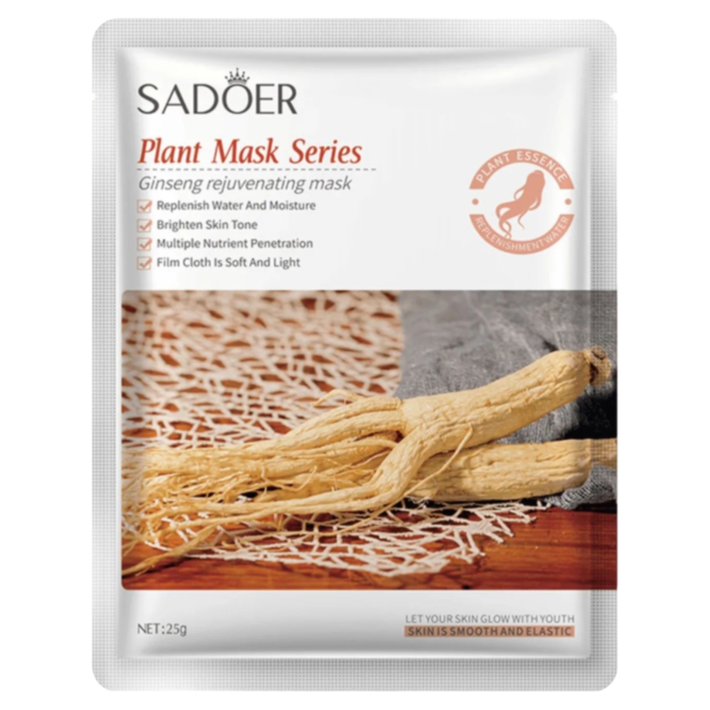 Тканевая маска для лица Sadoer Омолаживающая с экстрактом женьшеня 25 г обесцвечивающий порошок с экстрактом женьшеня и рисовым протеином 602 500 г