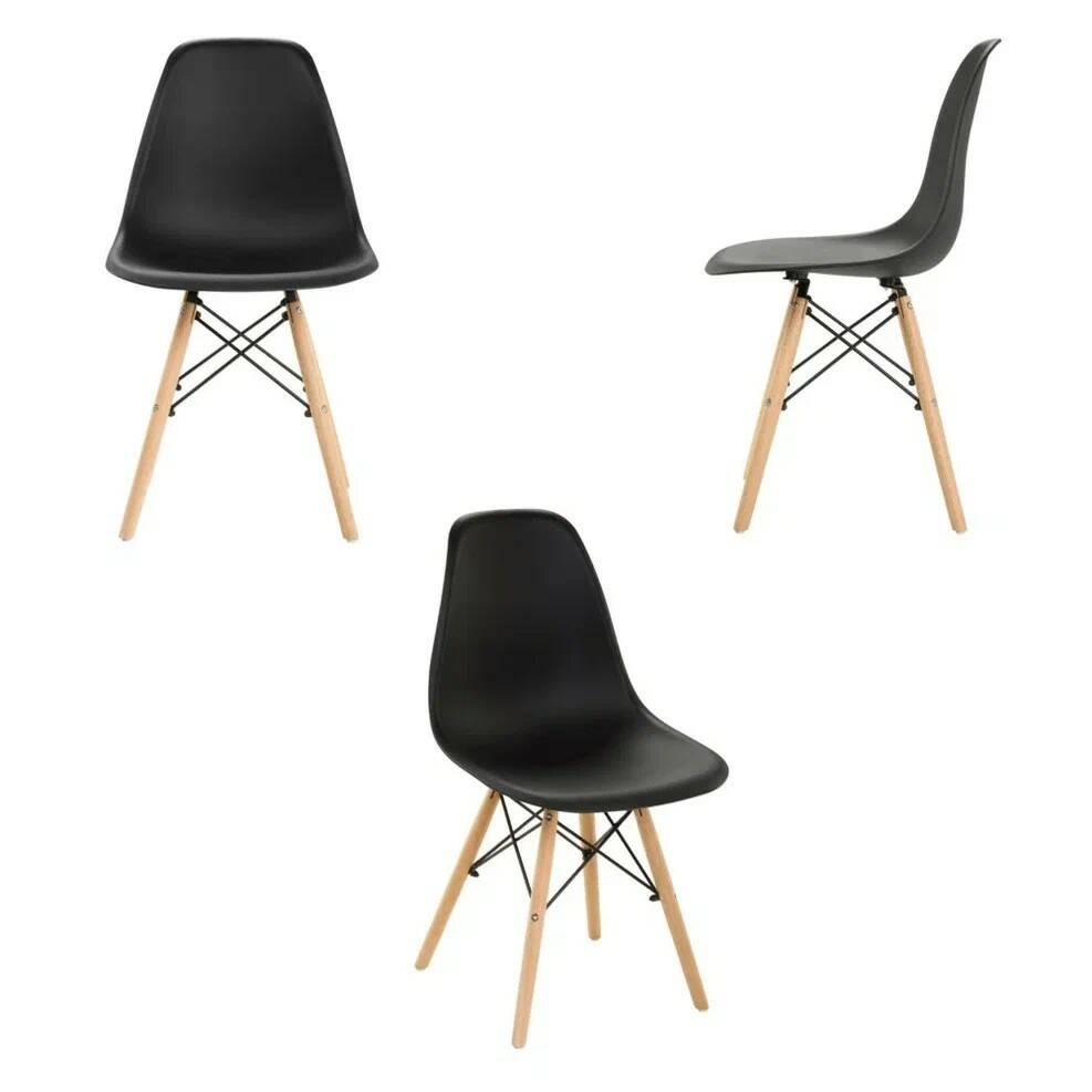 

Комплект стульев 3 шт. LEON GROUP для кухни в стиле EAMES DSW, черный, LEON Premium в стиле EAMES DSW